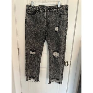NWT American Bazi Los Angeles Black Distressed Denim - Size L